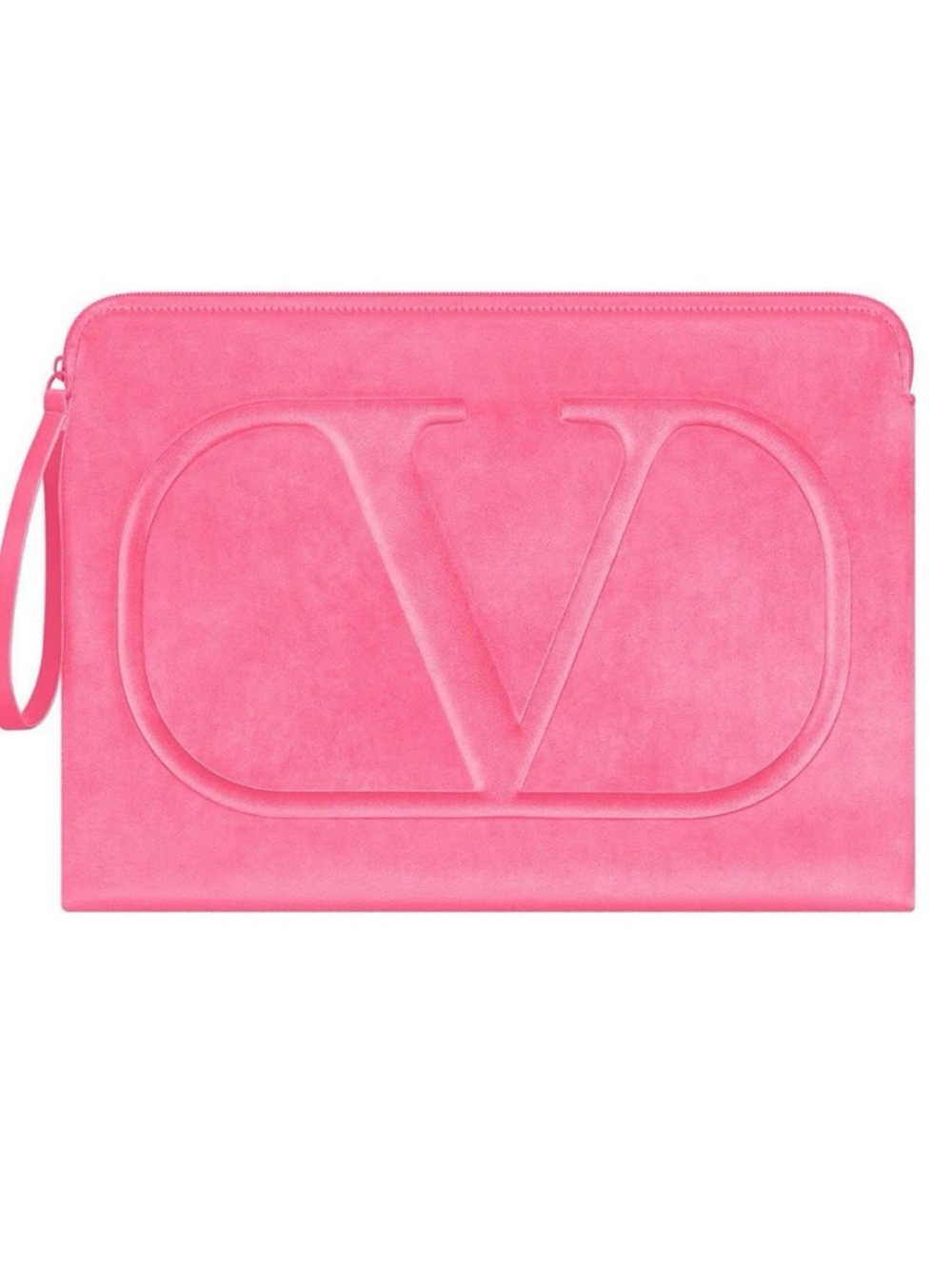 Valentino Hot Pink Embossed VLogo Suede Wrist Clutch Laptop Case Up to 15.6”